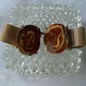 Cufflinks, Vintage, Red Granite Stone, Gold Band